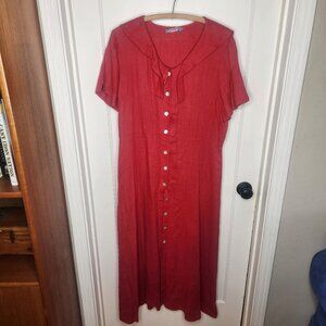 Vtg Carol Anderson Sailor Maxi Dress Women's Size 8 Red Nautical USA 90s Linen